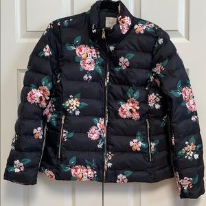 Loft Black floral Puffer Jacket SZ Small NWT